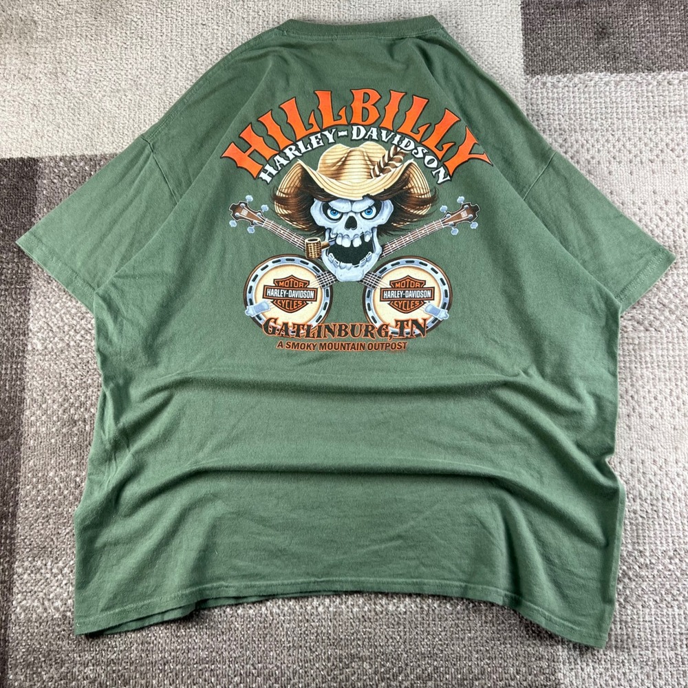 Harley-Davidson Hillbilly Gatlinburg TN Skull Banjo Green T-Shirt XL